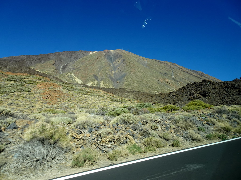 Mount Teide, viewed from the rental car on the TF-21 road in the center of the Teide National Park