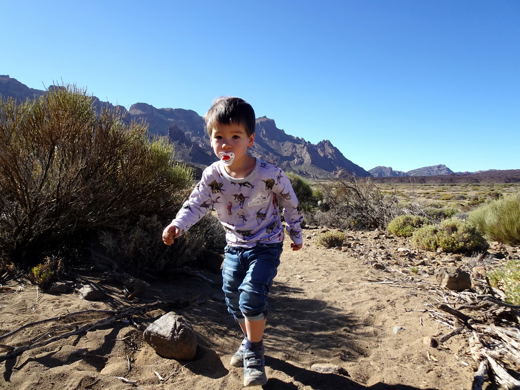 Max at the Boca Tauce viewpoint, with a view on the southwest side of the Cañadas del Teide crater