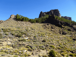 Hills, rocks and trees on the southwest side of the Teide National Park, viewed from the parking lot of the Ethnographic Museum Juan Évora