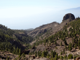 Hills, rocks and trees on the southwest side of the Teide National Park, viewed from a parking place along the TF-21 road