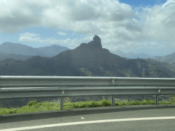 The Roque Bentayga rock, viewed from the tour bus on the GC-15 road