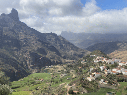 The Roque Bentayga rock and the west side of the town, viewed from the Calle Dr. Domingo Hernández Guerra street