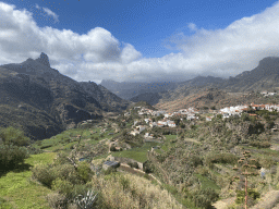 The Roque Bentayga rock and the west side of the town, viewed from the Calle Dr. Domingo Hernández Guerra street