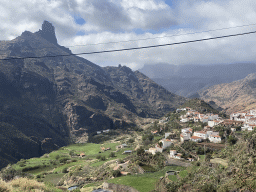 The Roque Bentayga rock and the west side of the town, viewed from the Calle Dr. Domingo Hernández Guerra street