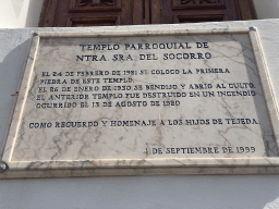 Information on the destruction of the previous Parroquia de Nuestra Señora del Socorro church, at the south side of the church at the Plaza Nuestra Señora Del Socorro square