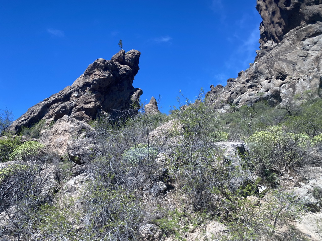 Rocks next to the GC-60 road on the south side of town, viewed from the tour bus