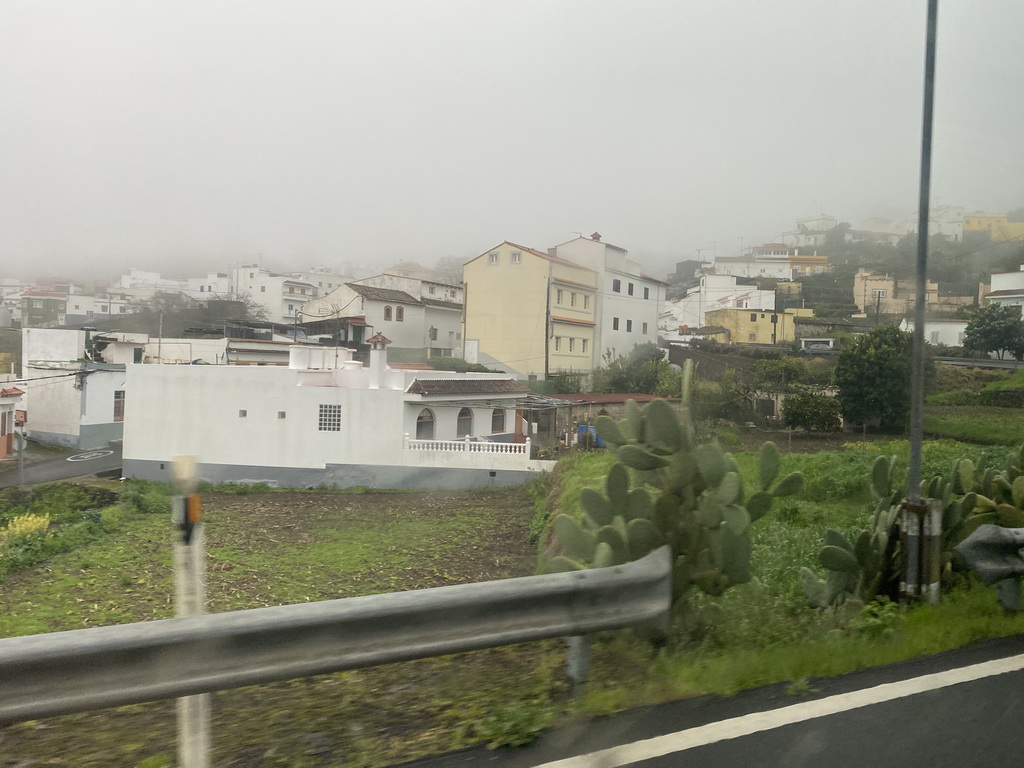 Houses at the town of Lanzarote, viewed from the tour bus on the GC-21 road