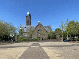 The Willem Alexanderplein square and the south side of the Sint-Willibrorduskerk church
