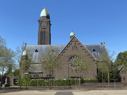 The Willem Alexanderplein square and the south side of the Sint-Willibrorduskerk church