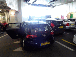 Our car parked on the first floor of the ferry from Den Helder