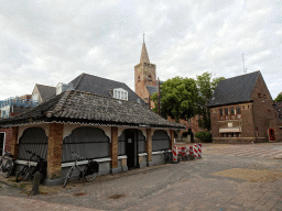 The Texelse Courant building and the Burghtkerk church at the Vismarkt square at Den Burg