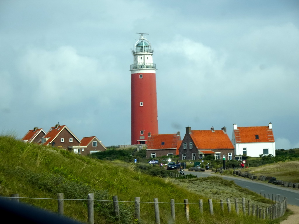 The Stengweg road and the southeast side of the Lighthouse Texel at De Cocksdorp, viewed from the car