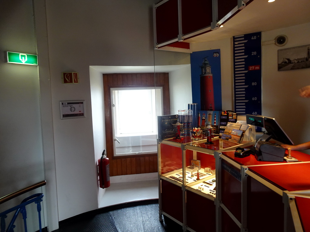 Interior of the first floor of the Lighthouse Texel at De Cocksdorp, with the cash desk and the souvenir shop