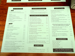 Menu of the Strends End restaurant at Oosterend