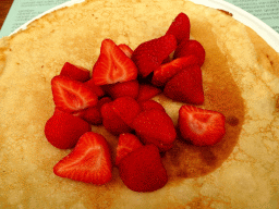 Pancake with strawberries at the Strends End restaurant at Oosterend