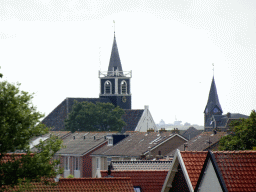 The Zeemanskerk church and the St. Martinus Church at Oudeschild, viewed from the dike at the Bolwerk street