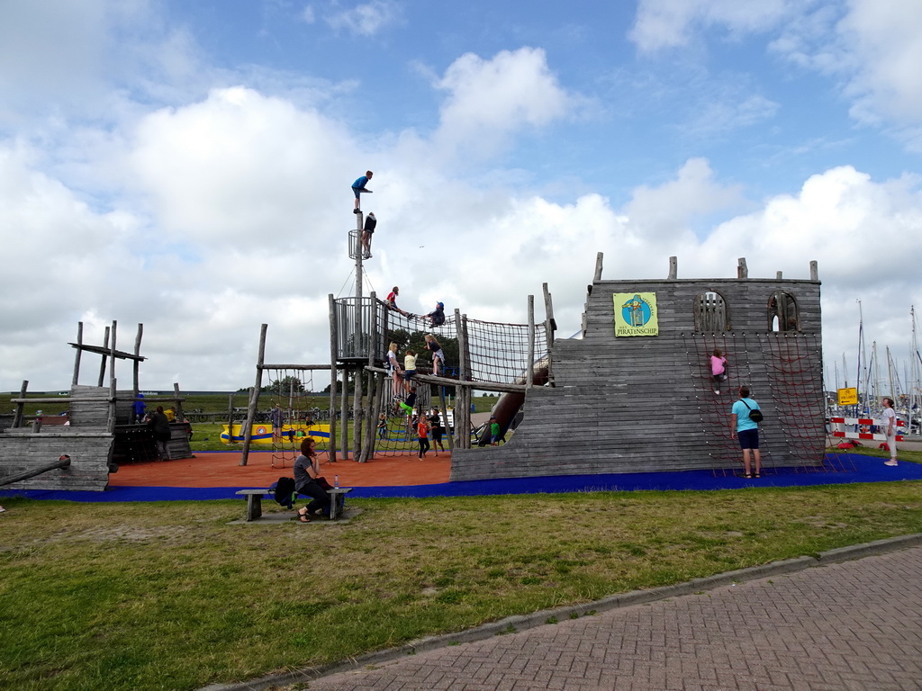 Pirate ship playground at the Waddenhaven harbour at Oudeschild
