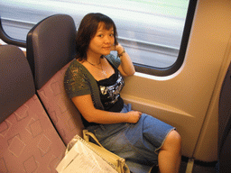 Miaomiao in the train from Nijmegen