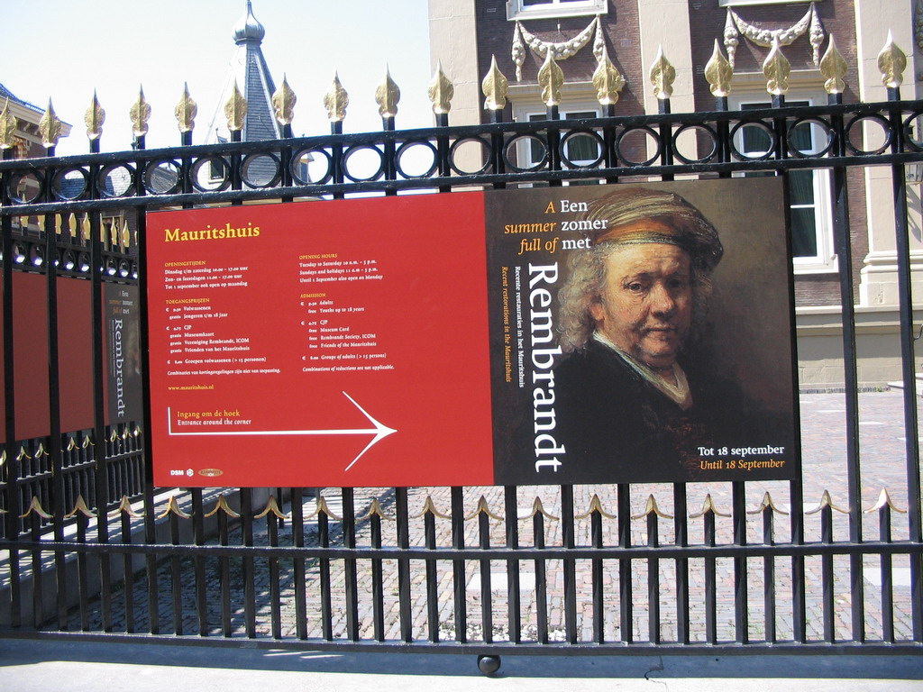 Sign in front of the Mauritshuis museum at the Binnenhof square