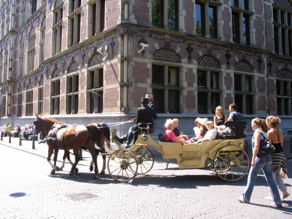Horses and carriage in front of the old Ministry of Justice building at the southwest side of the Plein square