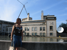 Miaomiao in front of the International Criminal Tribunal for the former Yugoslavia at the Churchillplein square