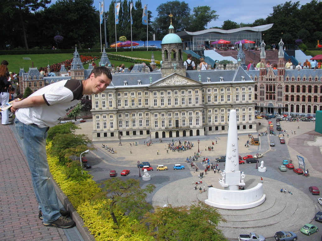 Scale model of the Dam square of Amsterdam with the Nationaal Monument, the Royal Palace Amsterdam and the Magna Plaza shopping mall at the Madurodam miniature park