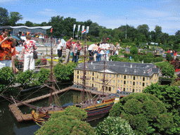 Scale model of the Scheepvaartmuseum of Amsterdam and the ship `Amsterdam` at the Madurodam miniature park