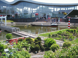 Scale models of the Stadsbrug Zwijndrecht bridge and a ship at the Madurodam miniature park