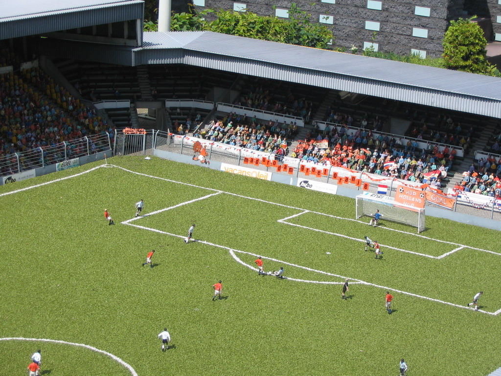 Scale model of a soccer stadium at the Madurodam miniature park