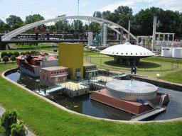 Scale models of the Van Brienenoordbrug of Rotterdam, the Groninger Museum of Groningen and the Evoluon building of Eindhoven at the Madurodam miniature park