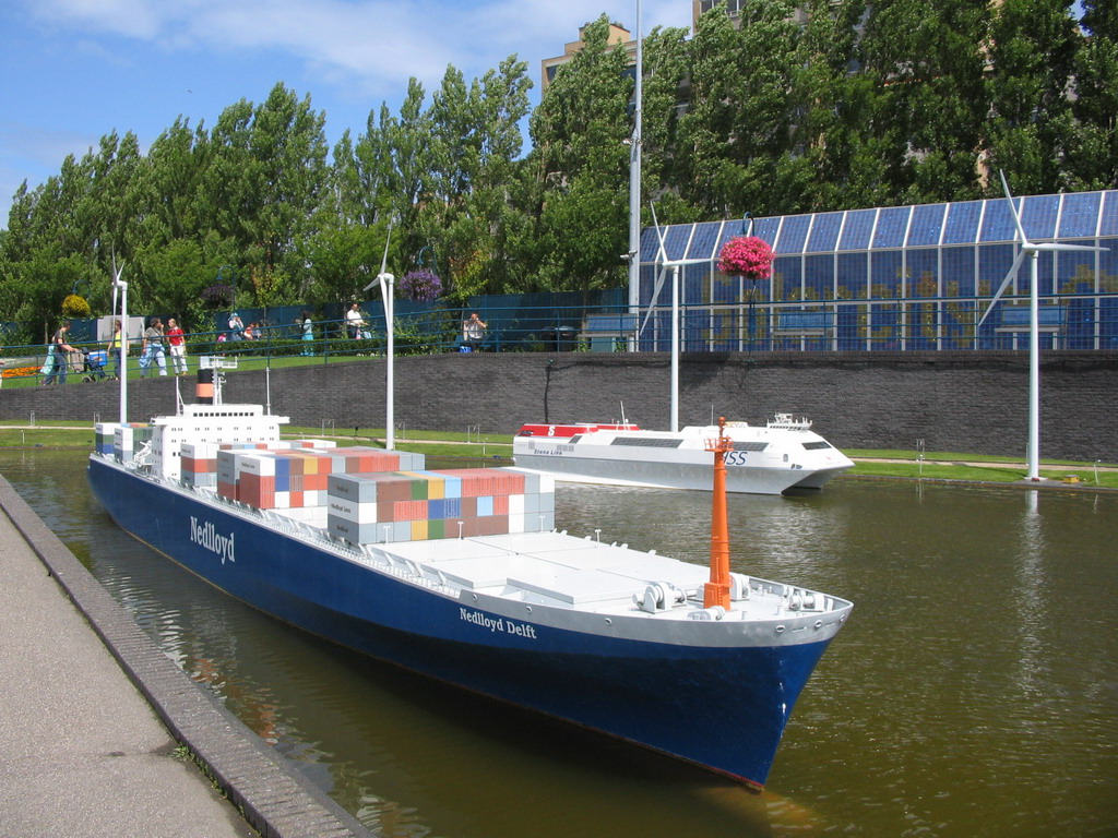 Scale models of ships in the harbour of Rotterdam at the Madurodam miniature park