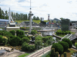 Scale models of the Electrabel Power Plant of Nijmegen, the Euromast tower and Erasmusbrug bridge of Rotterdam and other buildings at the Madurodam miniature park