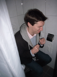 Tim at the toilet in our room of the Aquarius Hotel