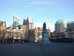 The Plein square, with statue of King Willem I, Hoftoren, Zurich Tower and Castalia building