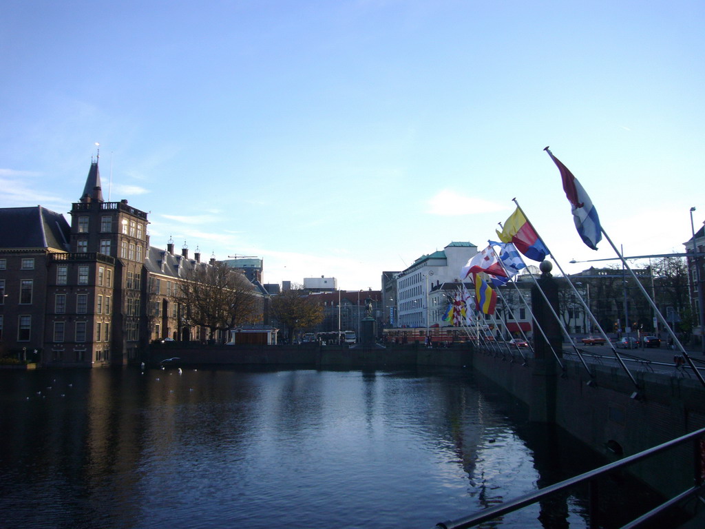 The Hofvijver and the flags of the Provinces