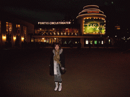 Miaomiao in front of the Fortis Circustheater in Scheveningen