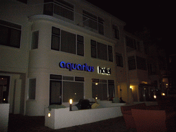 The front of Hotel Aquarius in Scheveningen, by night