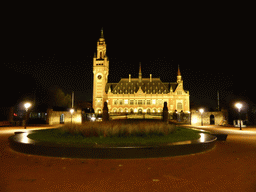 The Peace Palace at the Carnegieplein square, by night