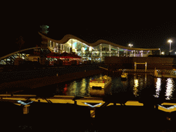 The Taste of Holland restaurant and a scale model of the Rotterdam harbour at the Madurodam miniature park, by night