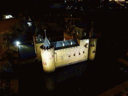 Scale model of the Muiderslot castle of Muiden at the Madurodam miniature park, by night