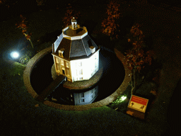 Scale model of the Kasteel Drakensteyn castle of Lage Vuursche at the Madurodam miniature park, by night