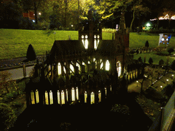 Scale model of the St. John`s Cathedral of Den Bosch at the Madurodam miniature park, by night