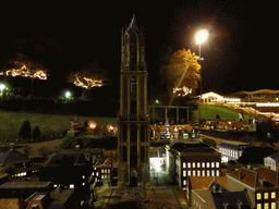 Scale model of the Dom Tower of Utrecht at the Madurodam miniature park, by night