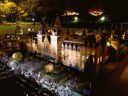 Scale model of the Rijksmuseum of Amsterdam at the Madurodam miniature park, by night