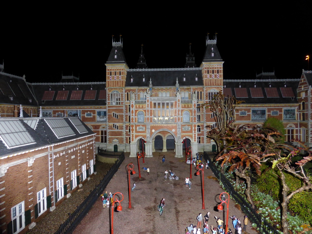 Scale model of the Rijksmuseum of Amsterdam at the Madurodam miniature park, by night