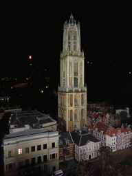 Scale model of the Dom Tower of Utrecht at the Madurodam miniature park, by night