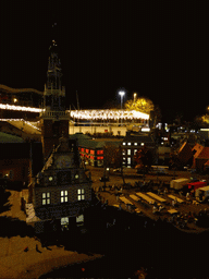 Scale model of the Waaggebouw building and Waagplein square with cheese market of Alkmaar at the Madurodam miniature park, by night