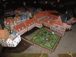 Scale model of the Prinsenhof museum with its garden of Delft at the Madurodam miniature park, by night