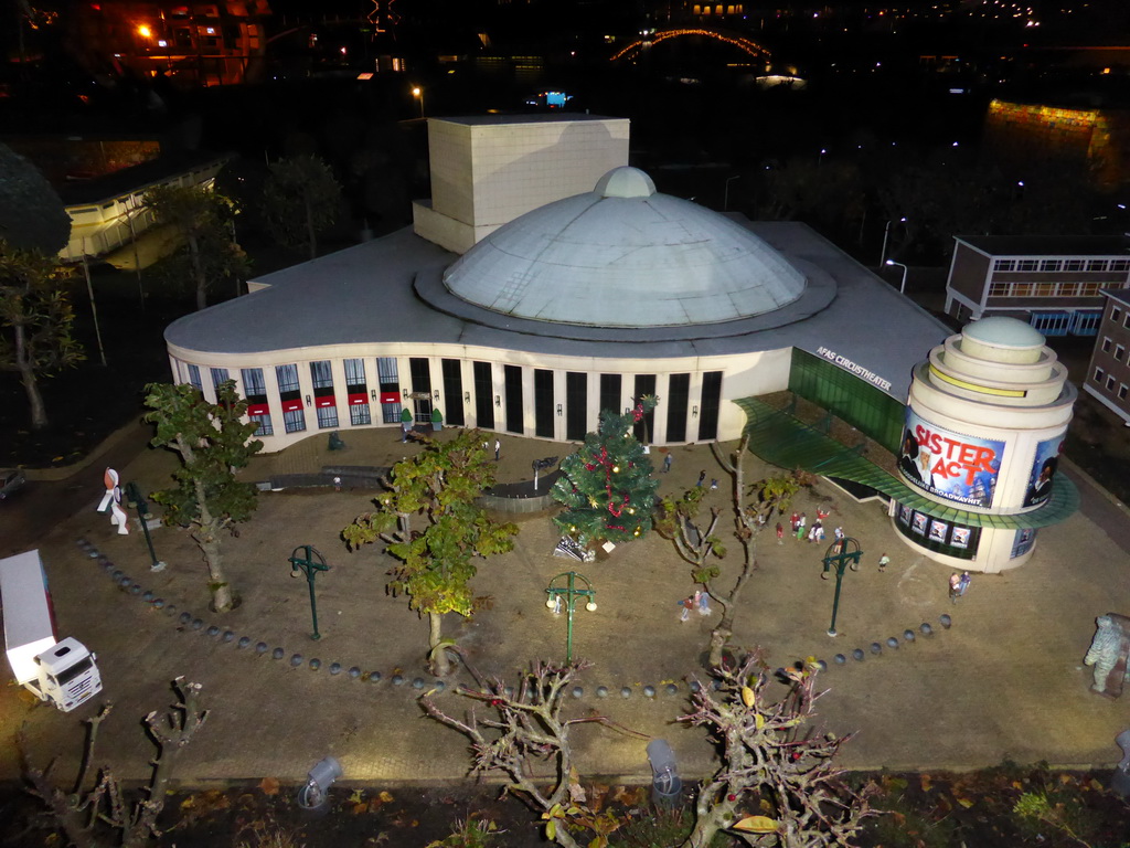 Scale model of the Circustheater of Scheveningen at the Madurodam miniature park, by night