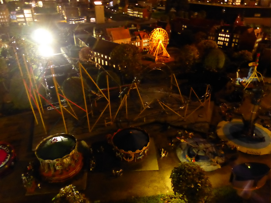 Scale model of a funfair at the Madurodam miniature park, by night
